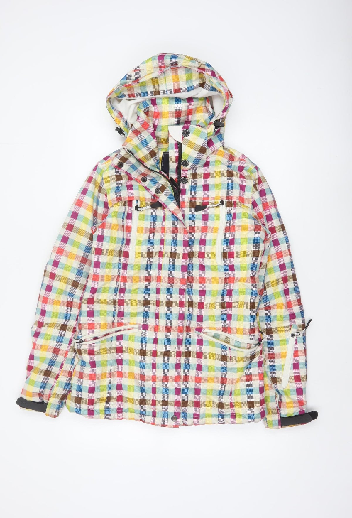 Falcon Women Multicoloured S Plaid Hooded Ski Jacket
