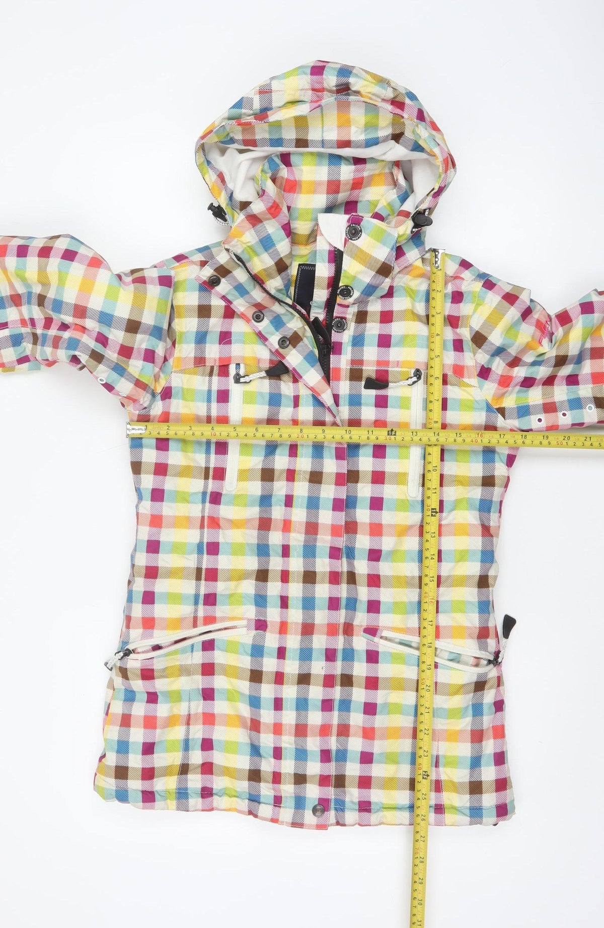 Falcon Women Multicoloured S Plaid Hooded Ski Jacket