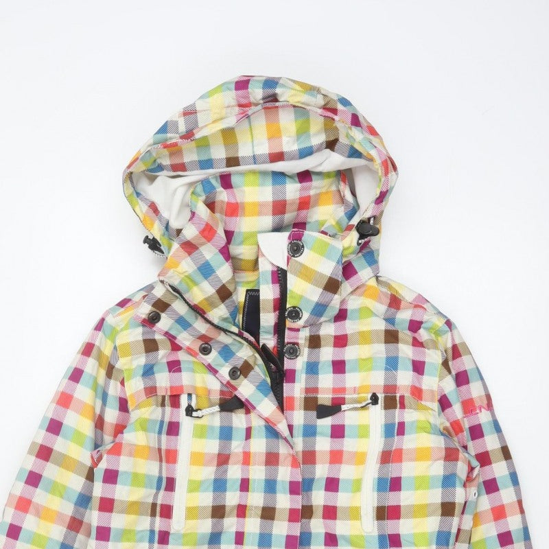 Falcon Women Multicoloured S Plaid Hooded Ski Jacket