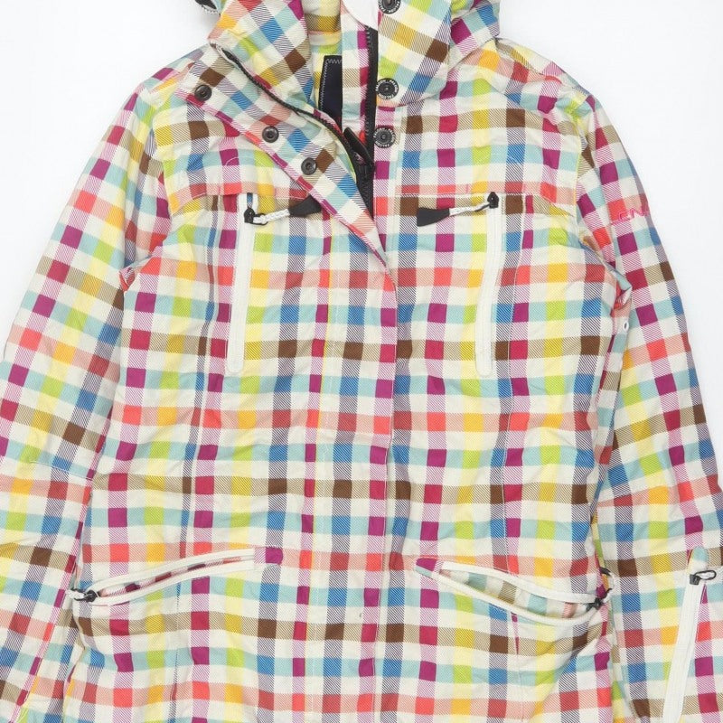 Falcon Women Multicoloured S Plaid Hooded Ski Jacket
