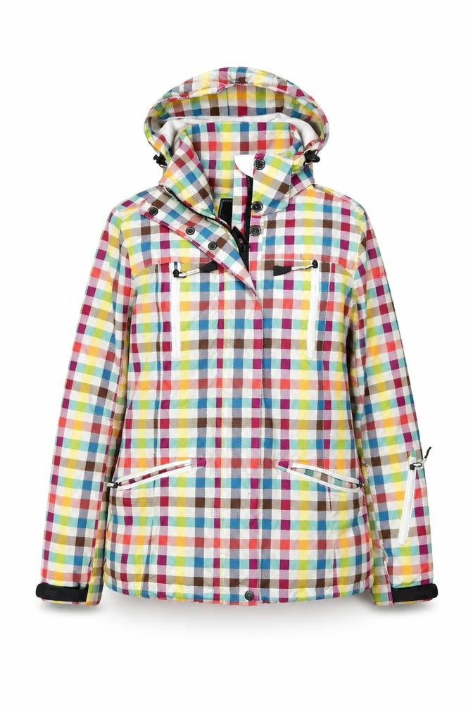 Falcon Women Multicoloured S Plaid Hooded Ski Jacket