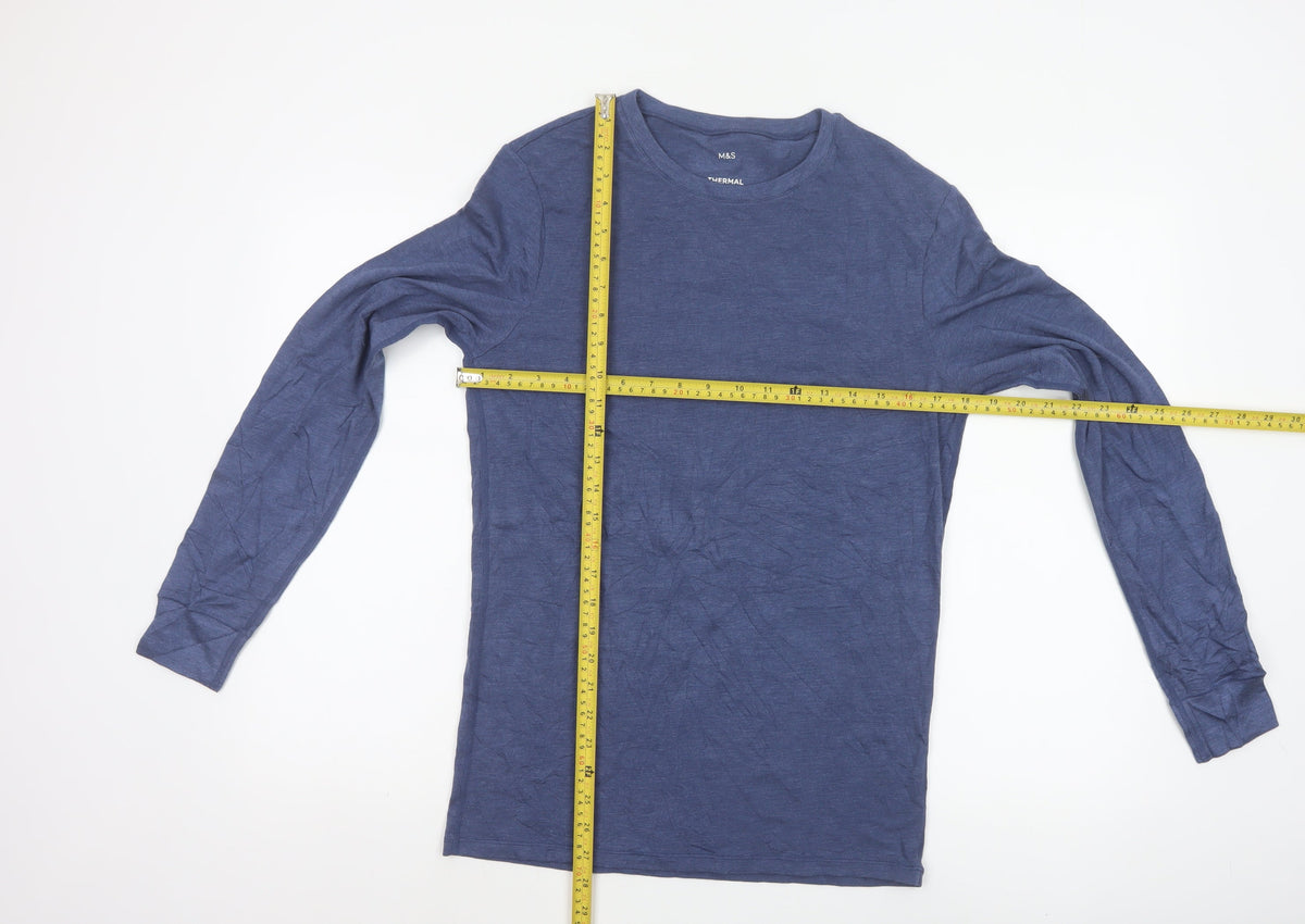 Marks & Spencer Men Blue Small Thermal Long Sleeve Basic T-Shirt