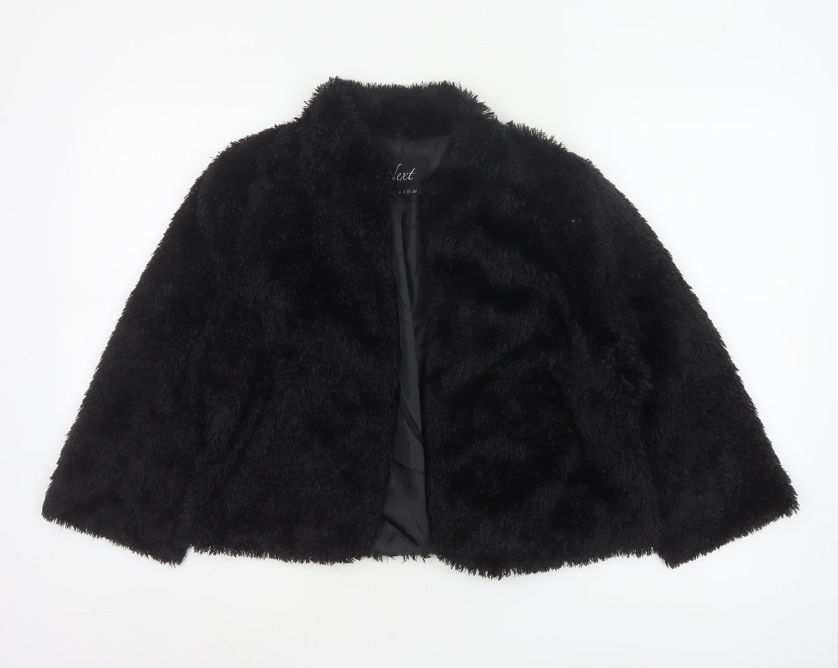 Next Women’s Black Faux Fur Short Open Jacket UK 18 Winter