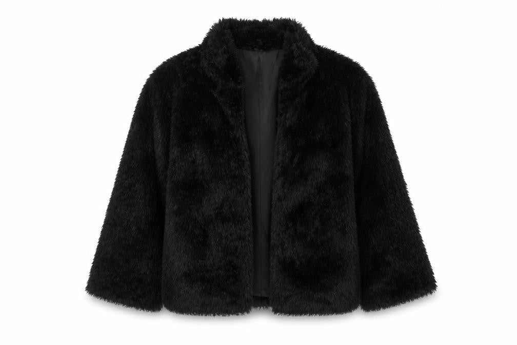 Next Women’s Black Faux Fur Short Open Jacket UK 18 Winter
