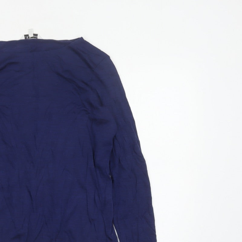 L.K.Bennett Women Blue M Lyocell Wool Jersey Long Sleeve Basic Top