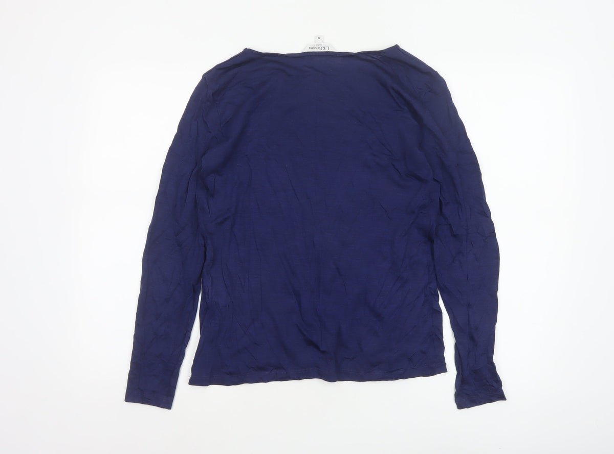 L.K.Bennett Women Blue M Lyocell Wool Jersey Long Sleeve Basic Top