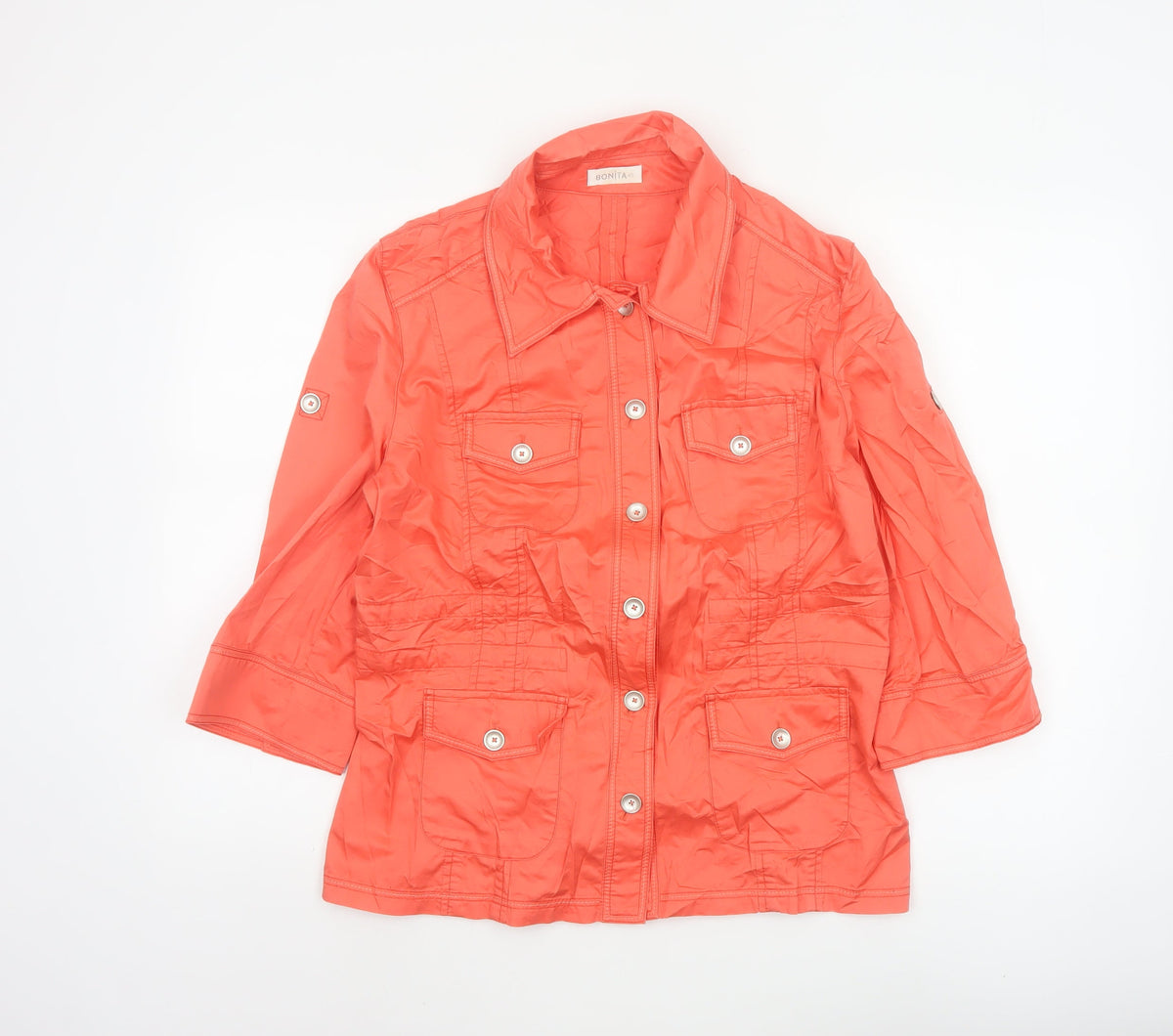 Bonita Women Orange UK 12 Basic Jacket Button-Up Collared Utility