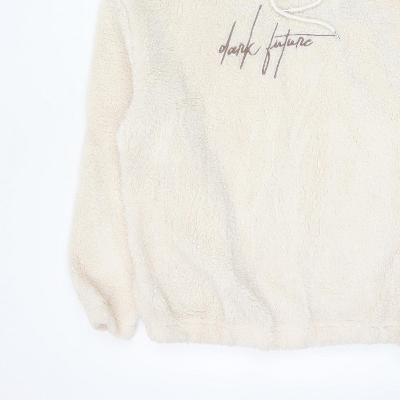 ASOS DESIGN Men’s Ivory M Teddy Fleece Graphic Pullover Hoodie