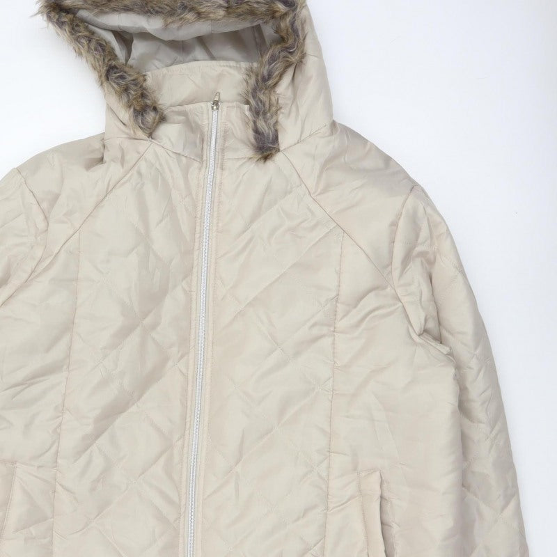 Anne de Lançay Women’s Beige XL Hooded Faux Fur Puffer Jacket