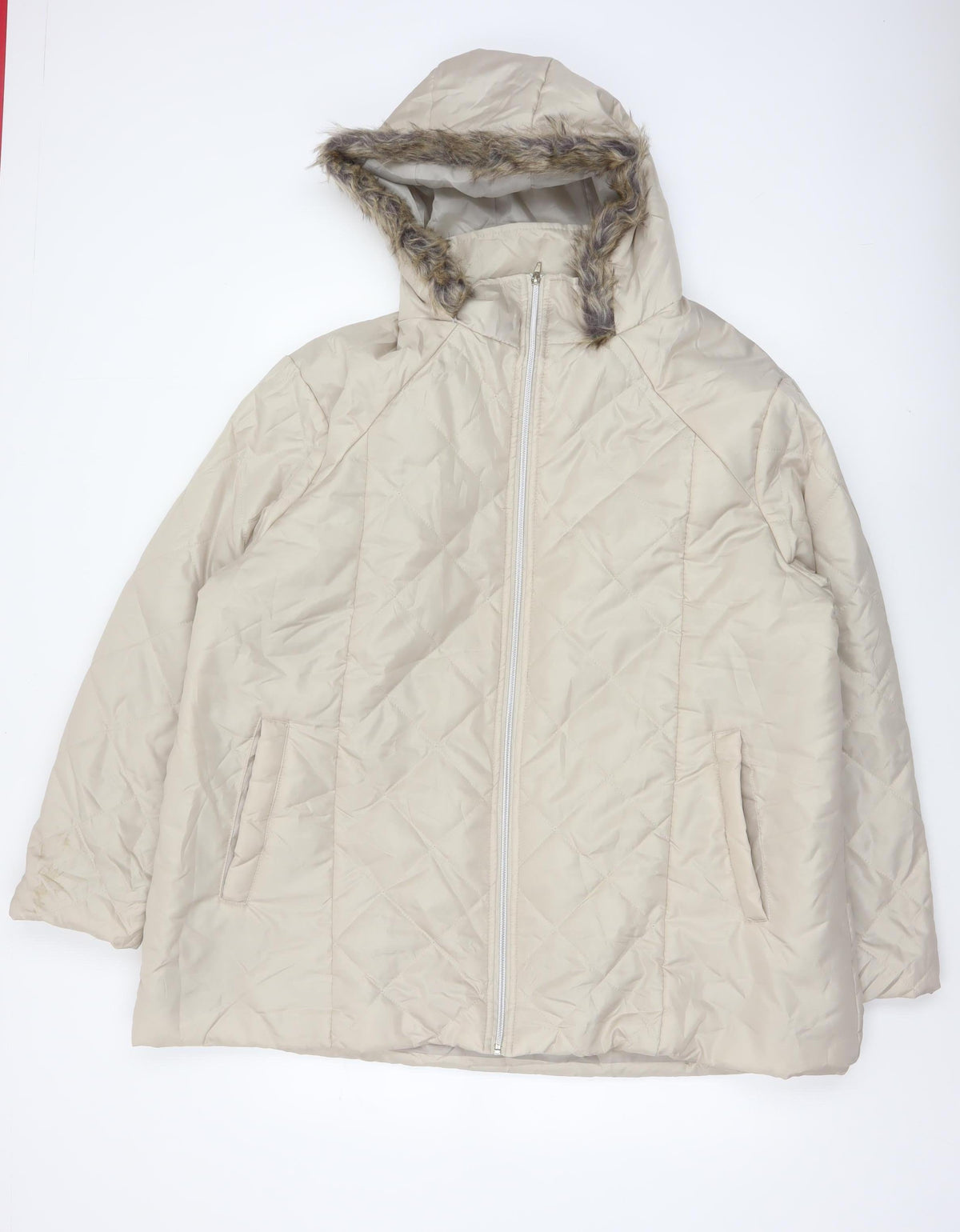 Anne de Lançay Women’s Beige XL Hooded Faux Fur Puffer Jacket