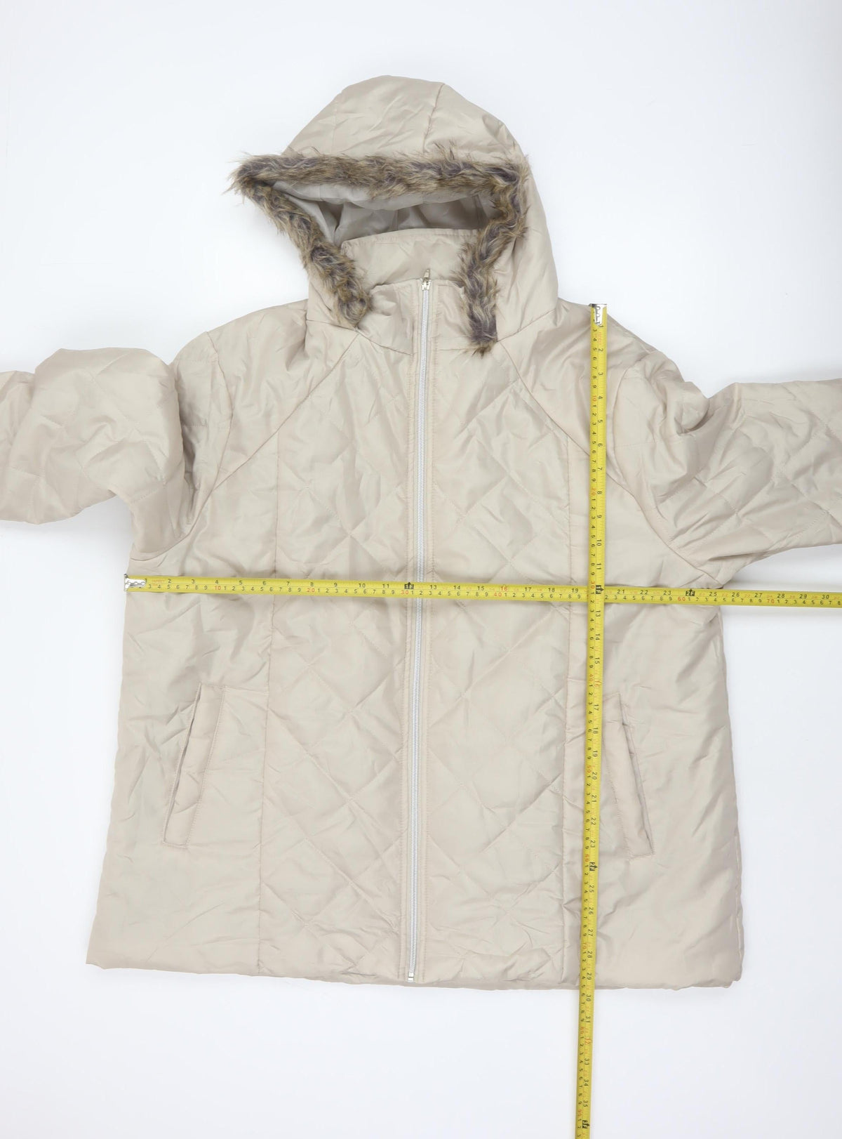 Anne de Lançay Women’s Beige XL Hooded Faux Fur Puffer Jacket