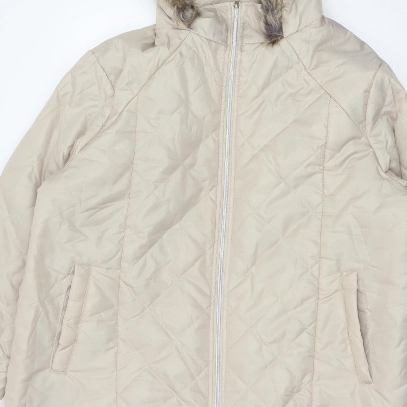 Anne de Lançay Women’s Beige XL Hooded Faux Fur Puffer Jacket