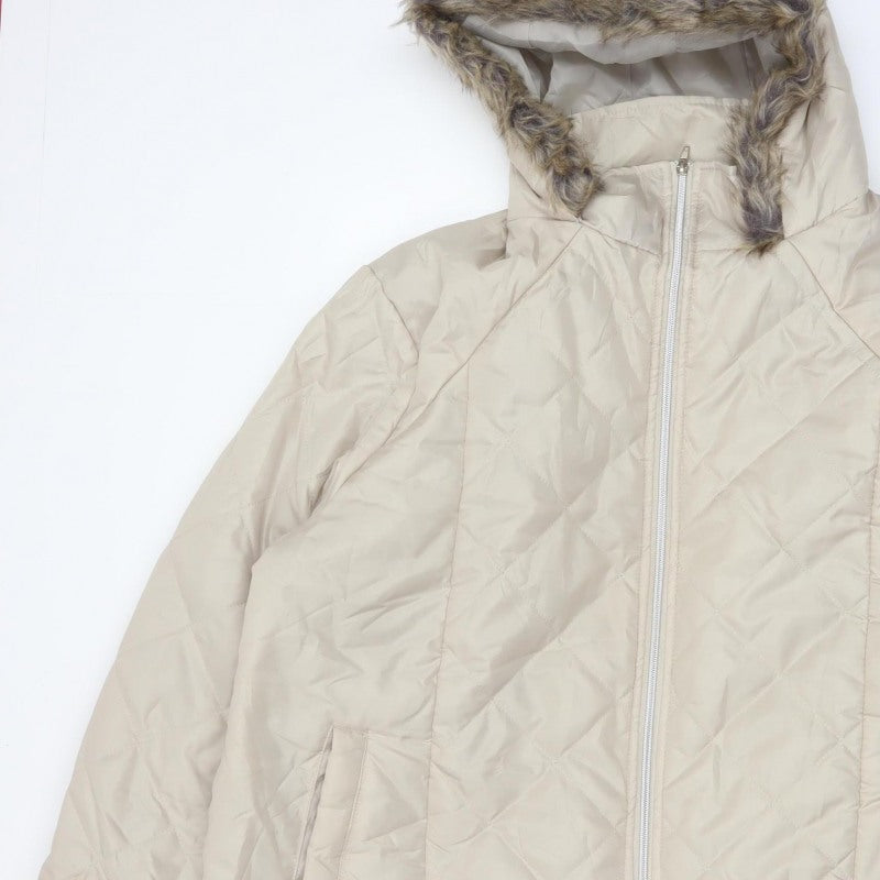 Anne de Lançay Women’s Beige XL Hooded Faux Fur Puffer Jacket
