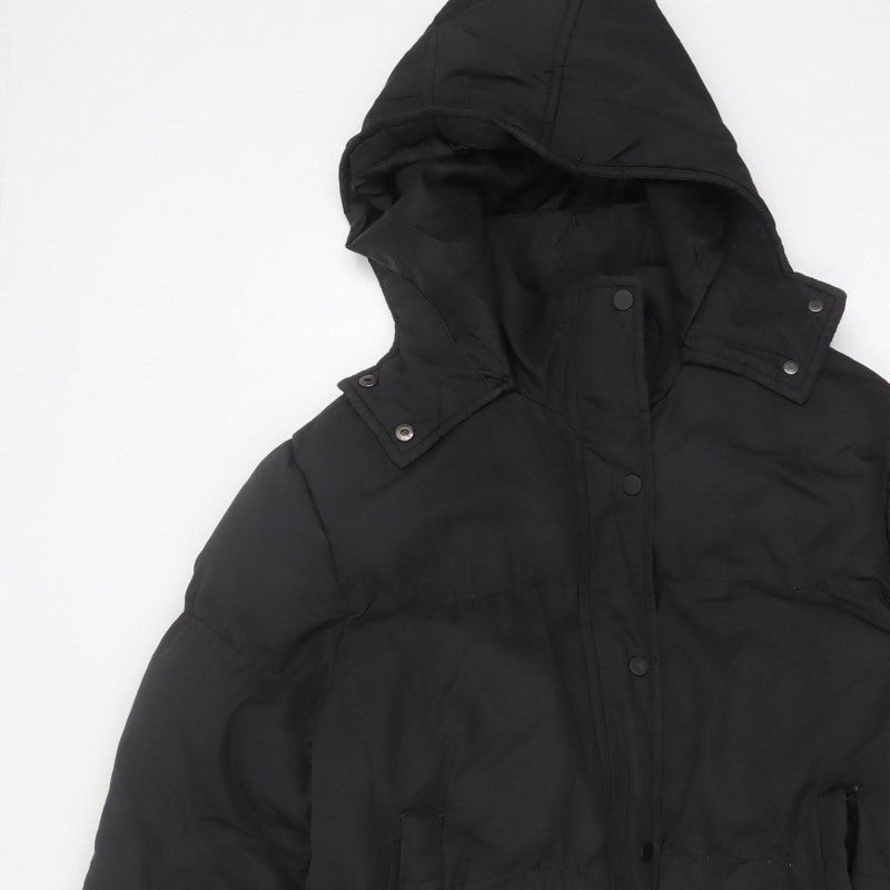 Boohoo Women Black UK 10 Short Hooded Puffer Jacket