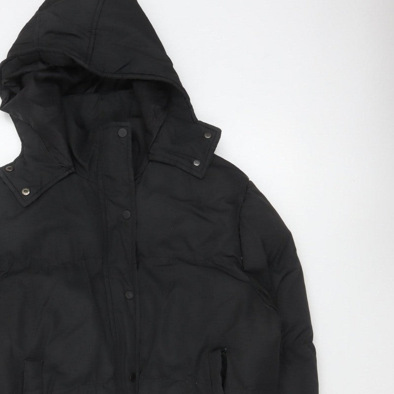 Boohoo Women Black UK 10 Short Hooded Puffer Jacket
