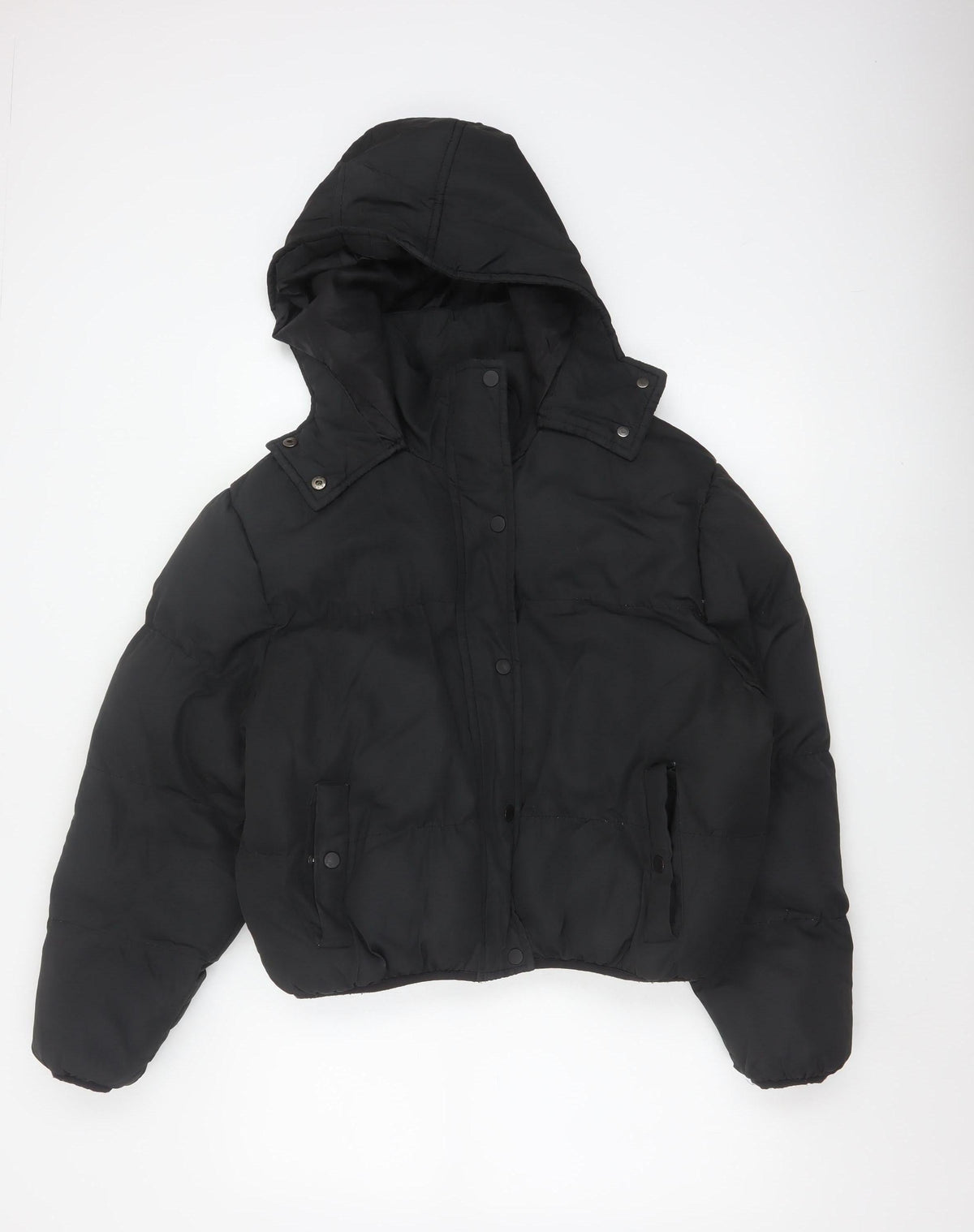 Boohoo Women Black UK 10 Short Hooded Puffer Jacket
