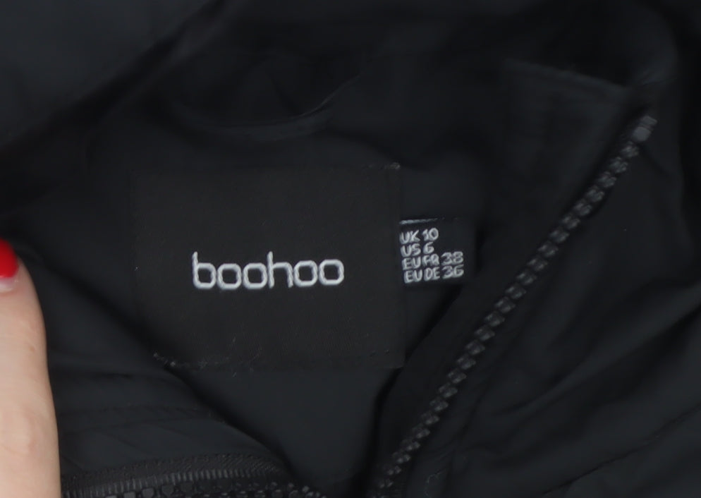 Boohoo Women Black UK 10 Short Hooded Puffer Jacket