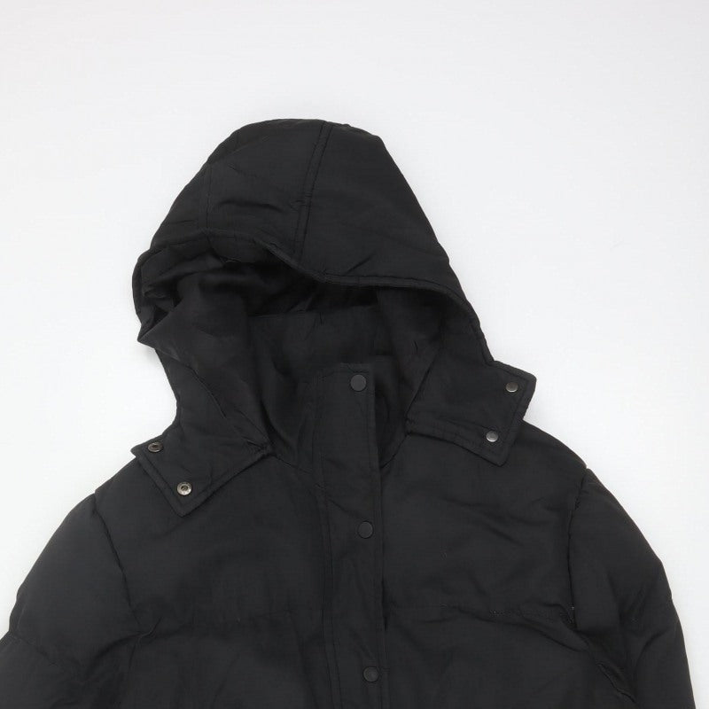 Boohoo Women Black UK 10 Short Hooded Puffer Jacket