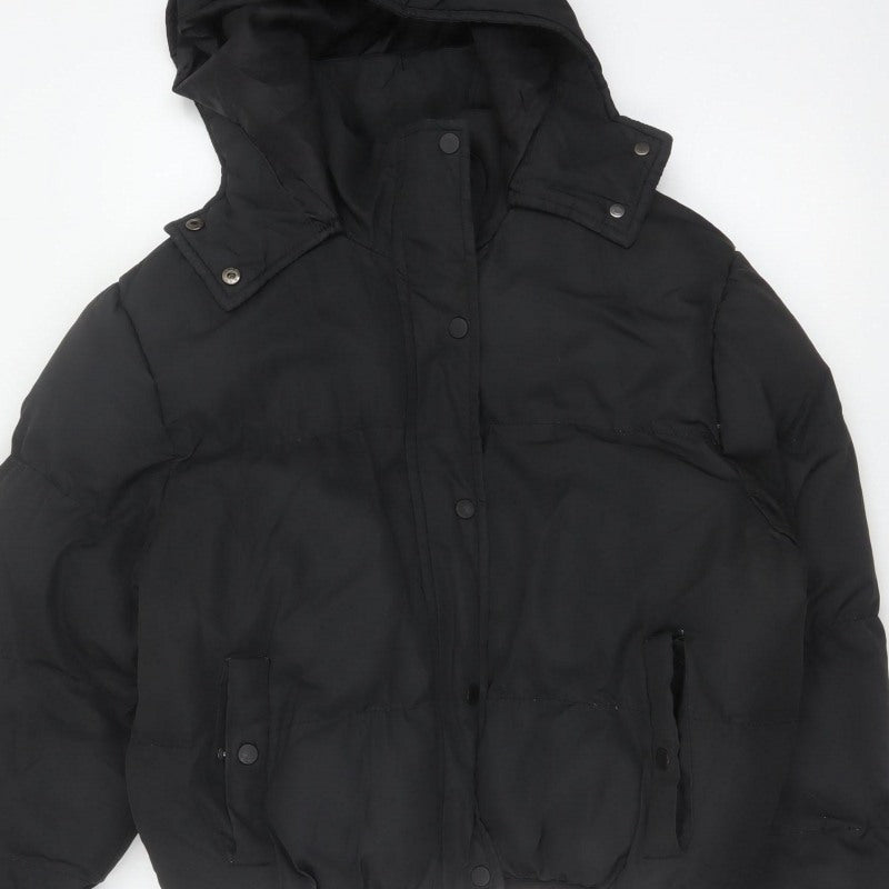 Boohoo Women Black UK 10 Short Hooded Puffer Jacket