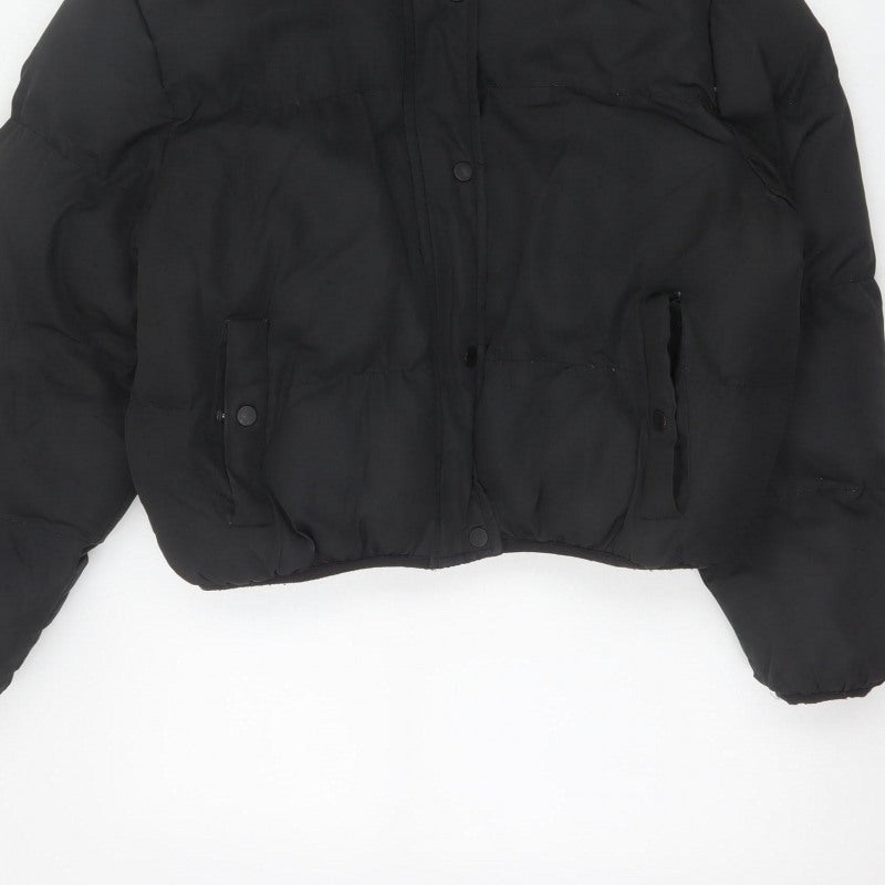 Boohoo Women Black UK 10 Short Hooded Puffer Jacket