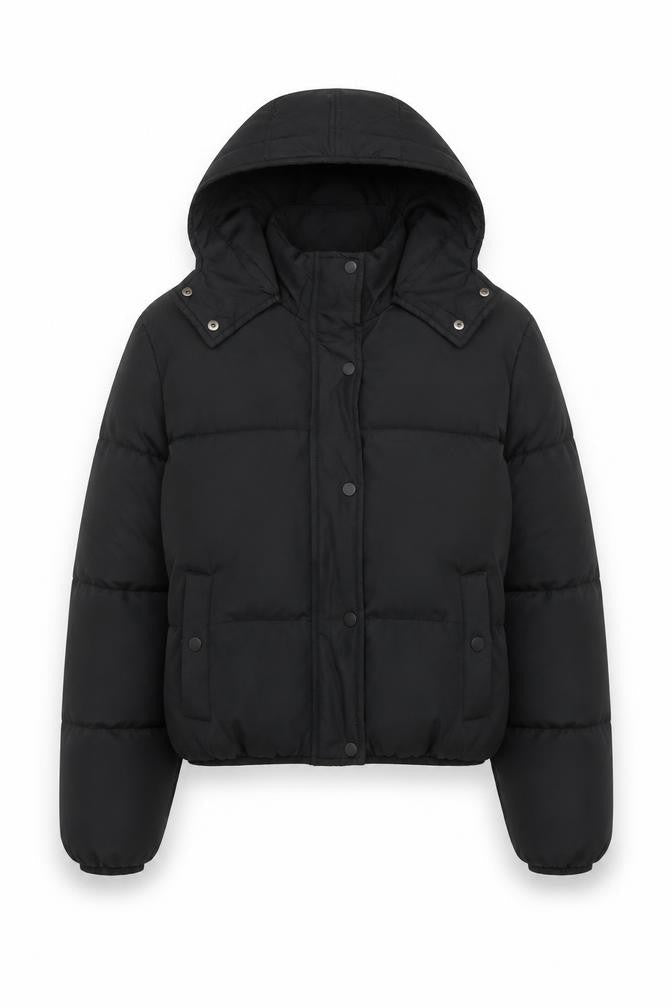 Boohoo Women Black UK 10 Short Hooded Puffer Jacket