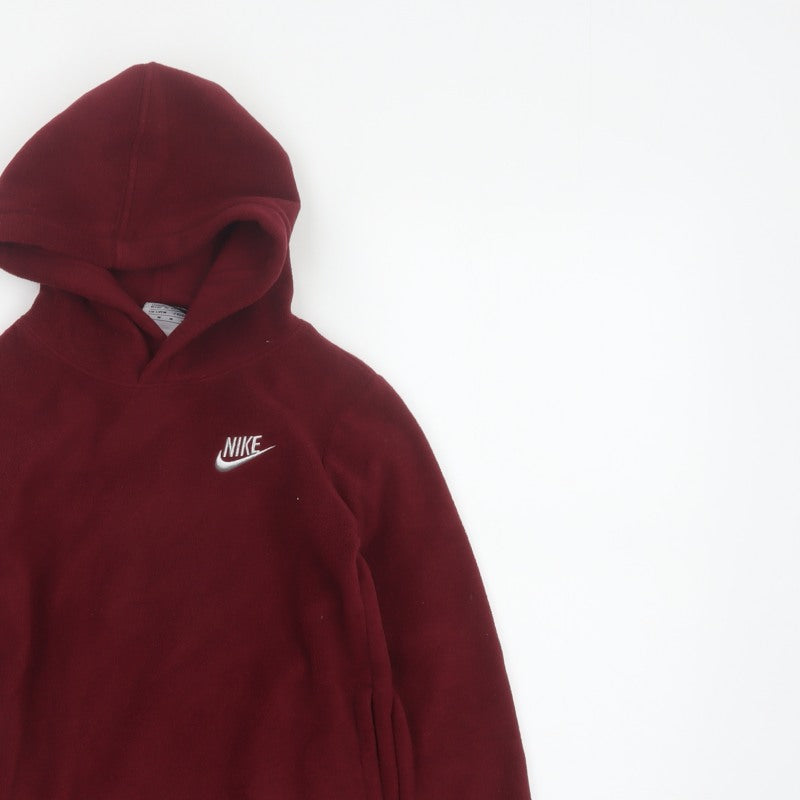 Nike Boys Red 5-6 Years Pullover Fleece Hoodie Logo Pockets
