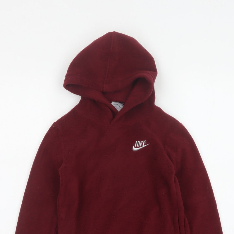 Nike Boys Red 5-6 Years Pullover Fleece Hoodie Logo Pockets