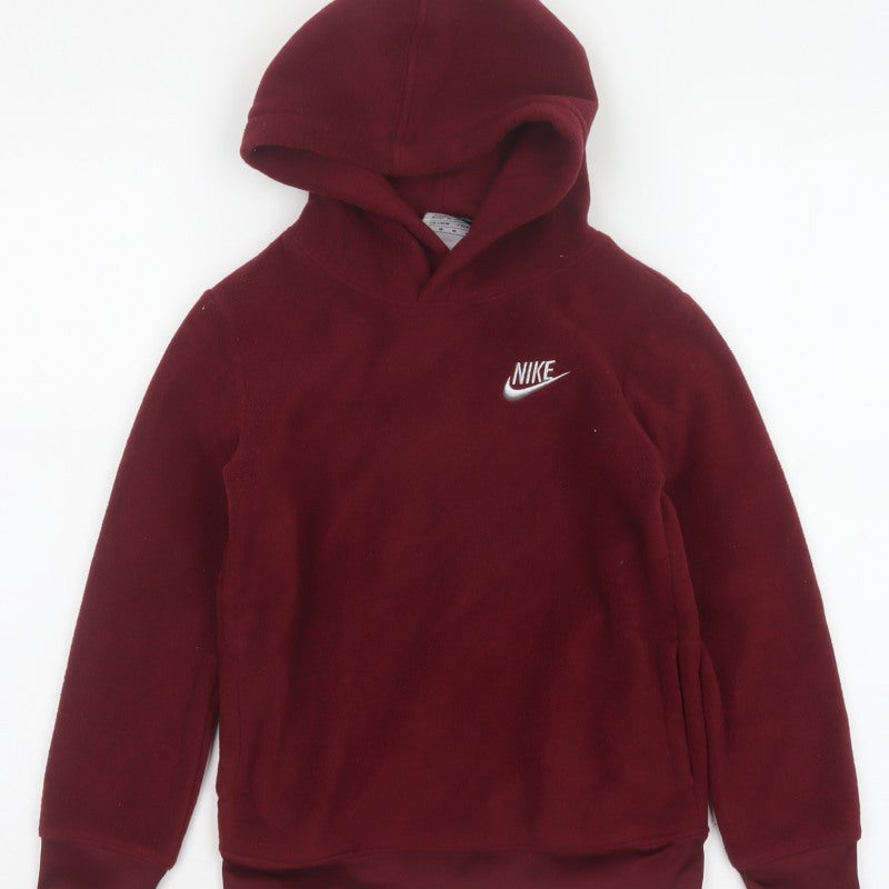 Nike Boys Red 5-6 Years Pullover Fleece Hoodie Logo Pockets