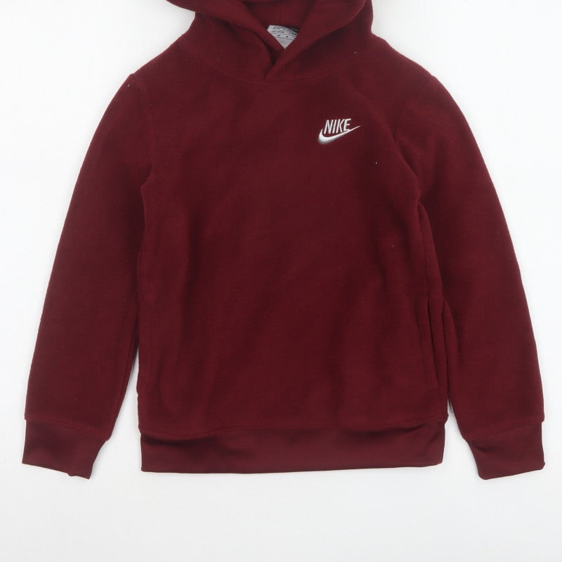 Nike Boys Red 5-6 Years Pullover Fleece Hoodie Logo Pockets