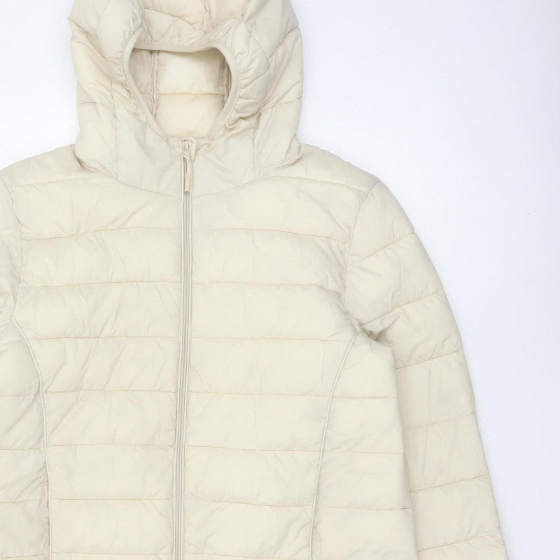 Pull&Bear Women Ivory L Hooded Quilted Puffer Jacket