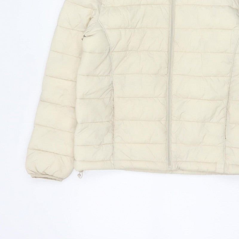 Pull&Bear Women Ivory L Hooded Quilted Puffer Jacket