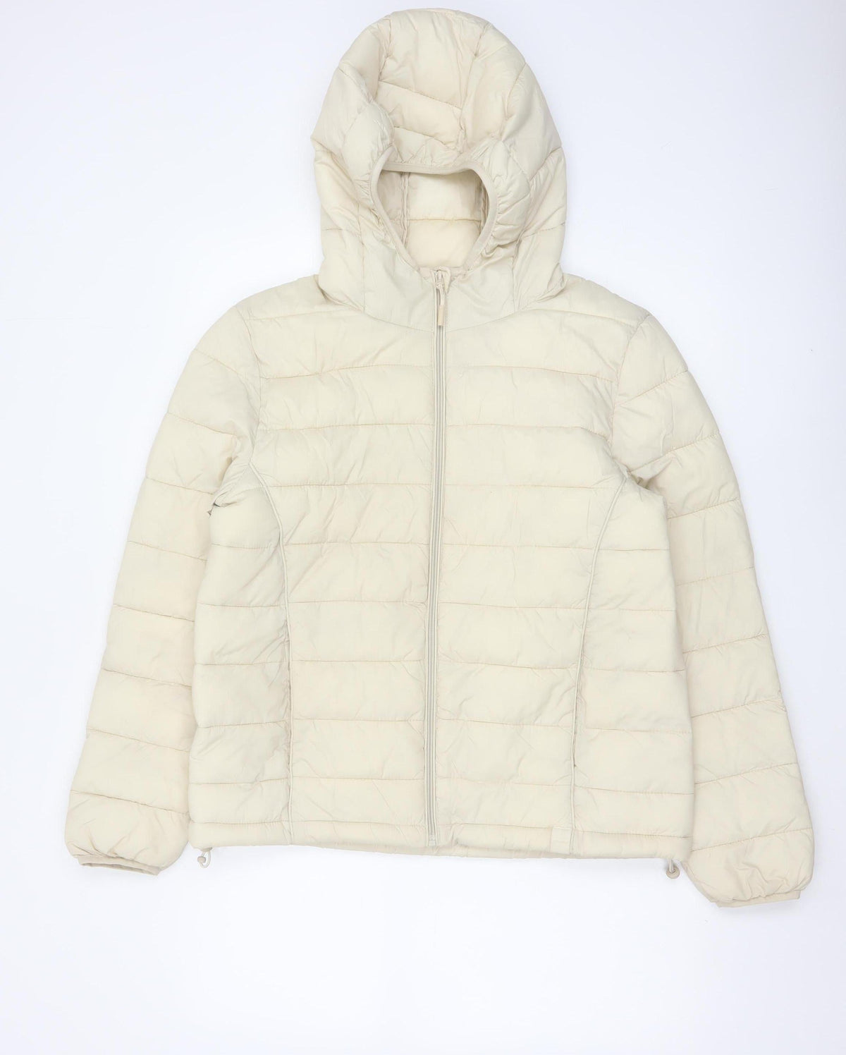 Pull&Bear Women Ivory L Hooded Quilted Puffer Jacket