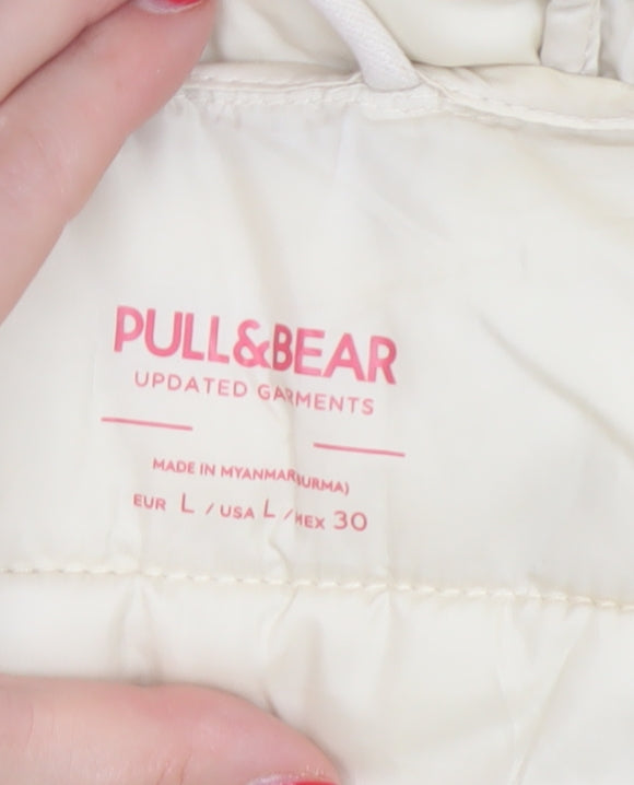 Pull&Bear Women Ivory L Hooded Quilted Puffer Jacket