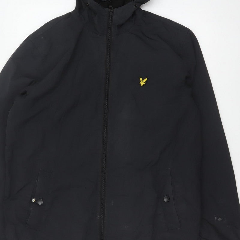 Lyle & Scott Men's Black M Hooded Nylon Jacket Logo Full Zip
