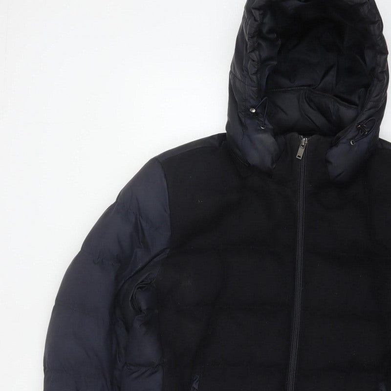 Reiss Men’s Navy XL Hooded Puffer Jacket Polyester Zip