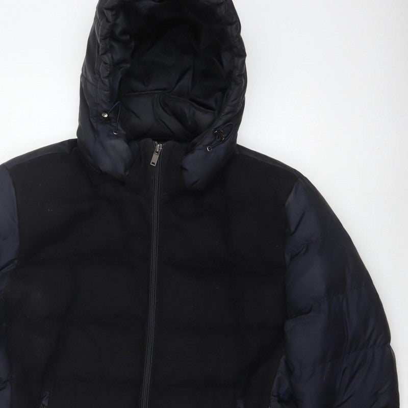 Reiss Men’s Navy XL Hooded Puffer Jacket Polyester Zip