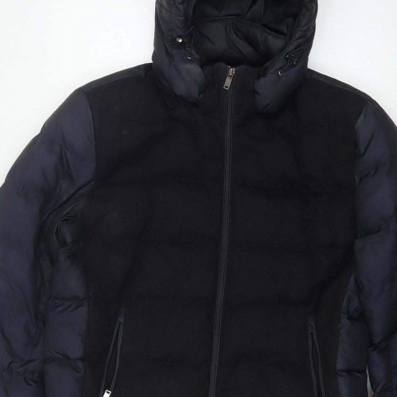 Reiss Men’s Navy XL Hooded Puffer Jacket Polyester Zip