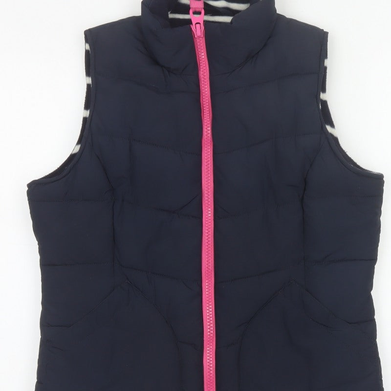 Joules Women Blue UK 10 Puffer Bodywarmer Quilted Zip Waistcoat