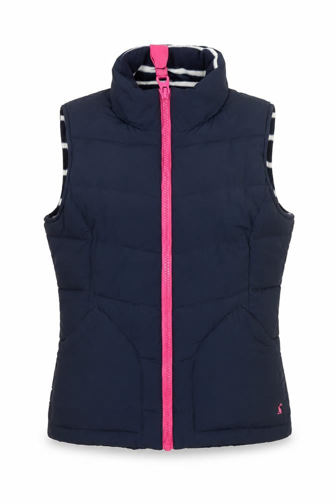 Joules Women Blue UK 10 Puffer Bodywarmer Quilted Zip Waistcoat