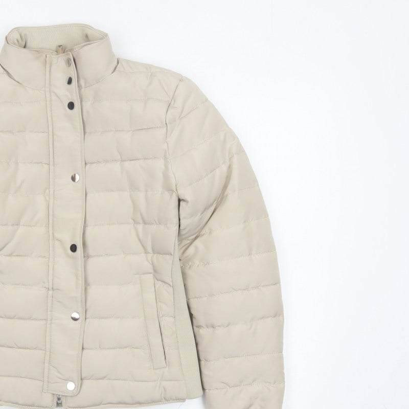 Zara Women Beige S Quilted Puffer Jacket Collared Zip