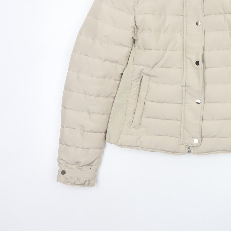 Zara Women Beige S Quilted Puffer Jacket Collared Zip