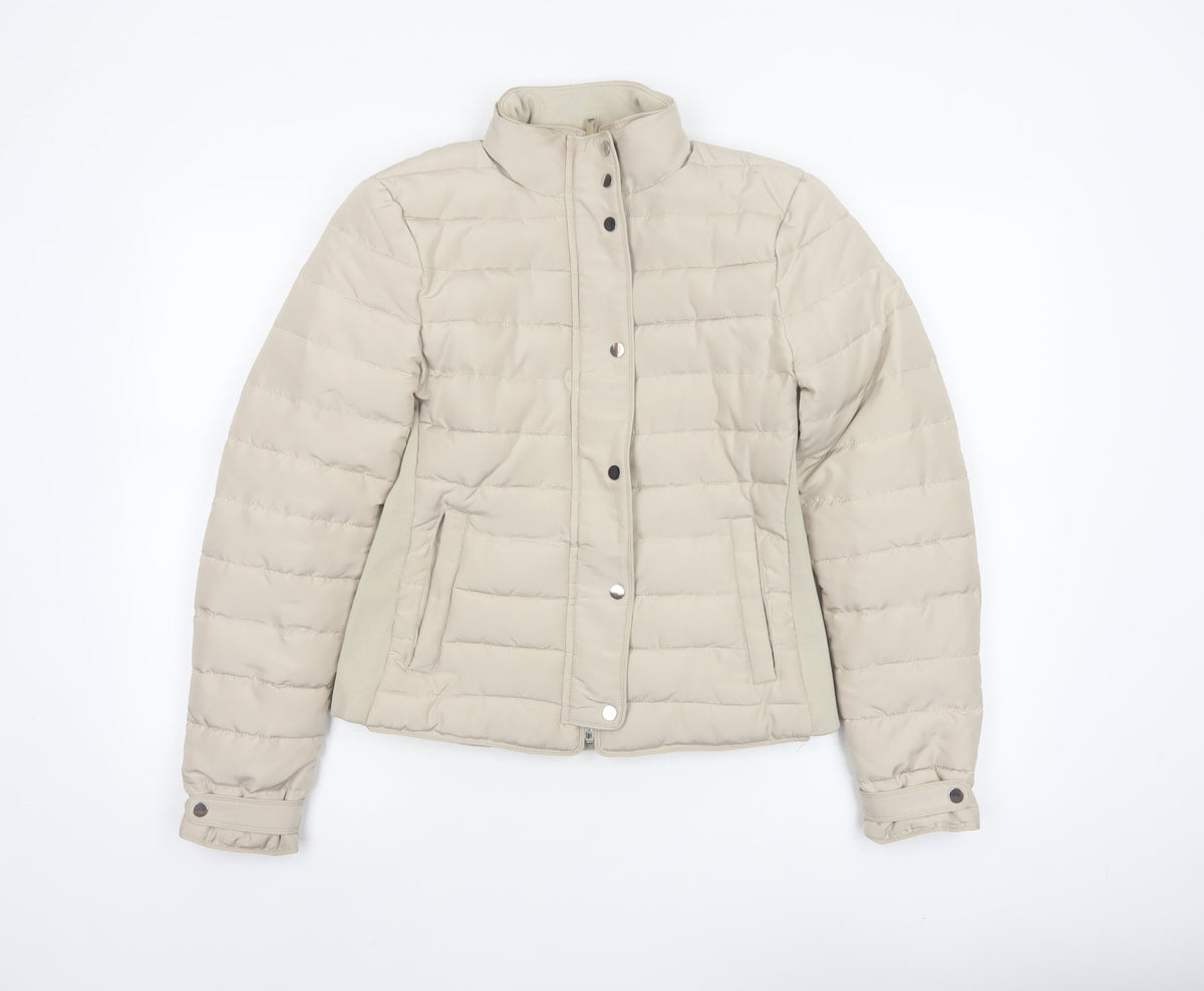 Zara Women Beige S Quilted Puffer Jacket Collared Zip