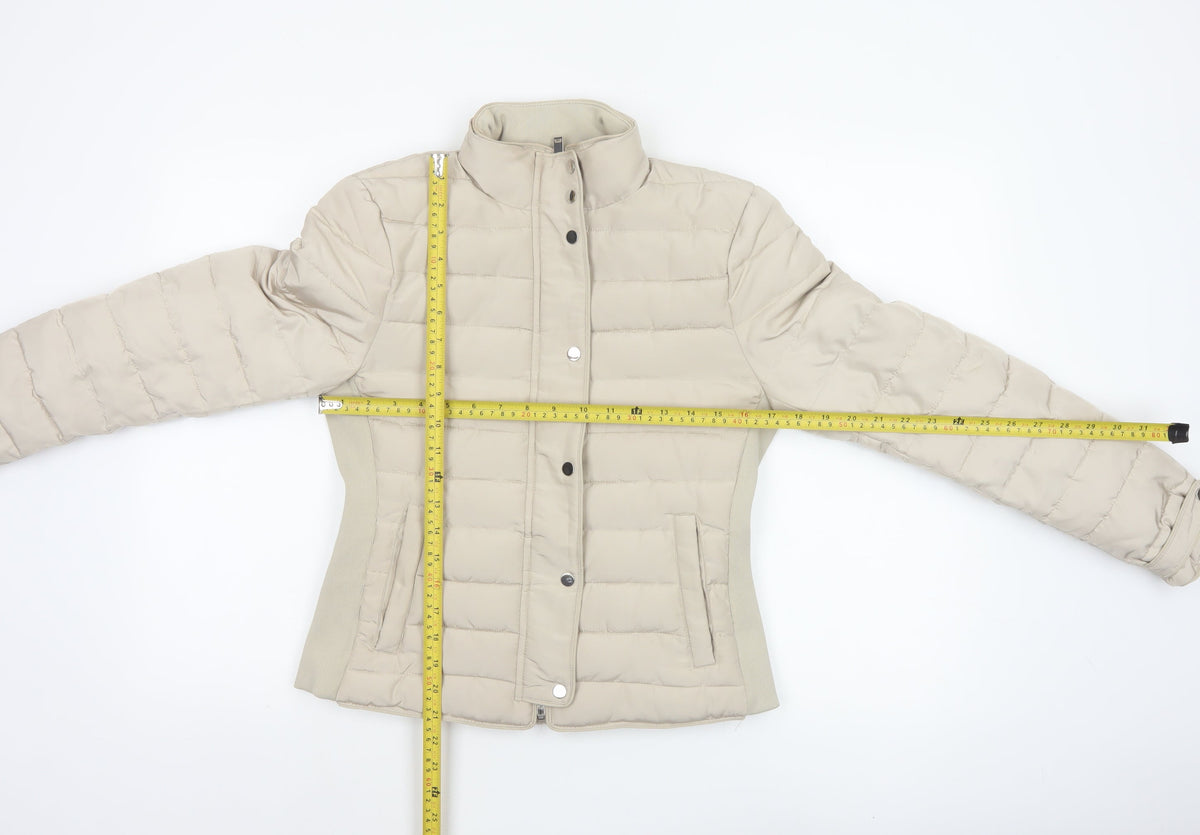 Zara Women Beige S Quilted Puffer Jacket Collared Zip
