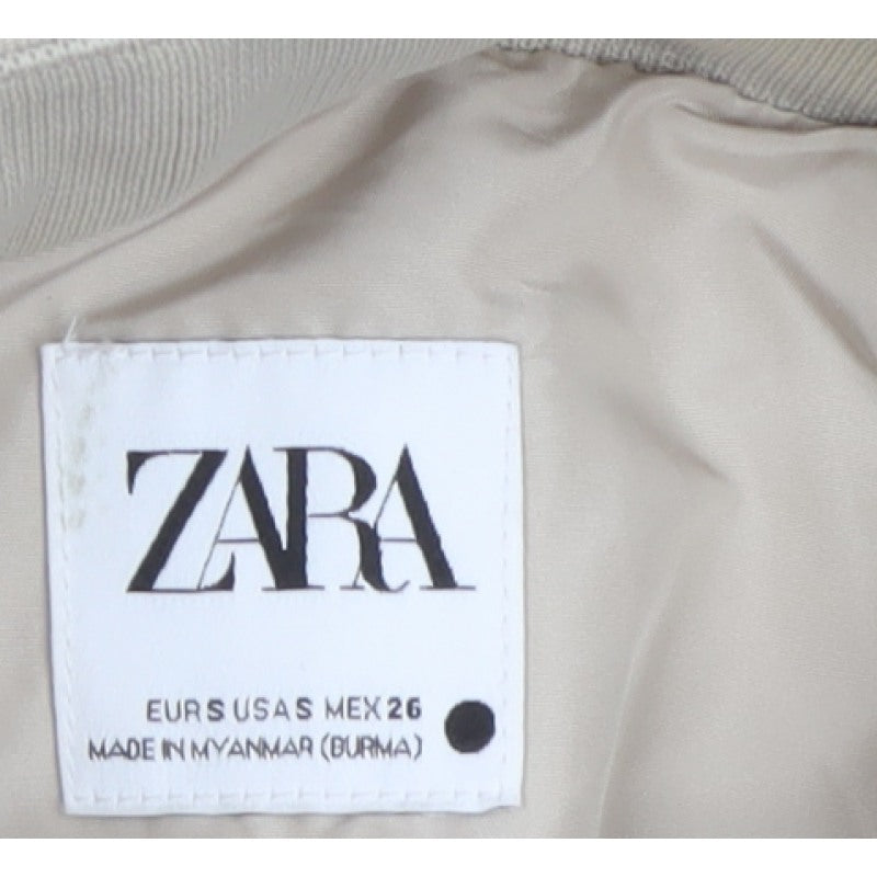Zara Women Beige S Quilted Puffer Jacket Collared Zip