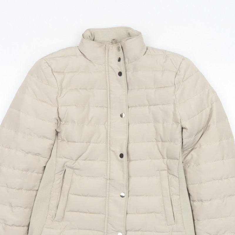 Zara Women Beige S Quilted Puffer Jacket Collared Zip