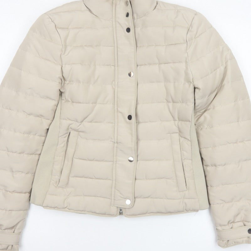 Zara Women Beige S Quilted Puffer Jacket Collared Zip