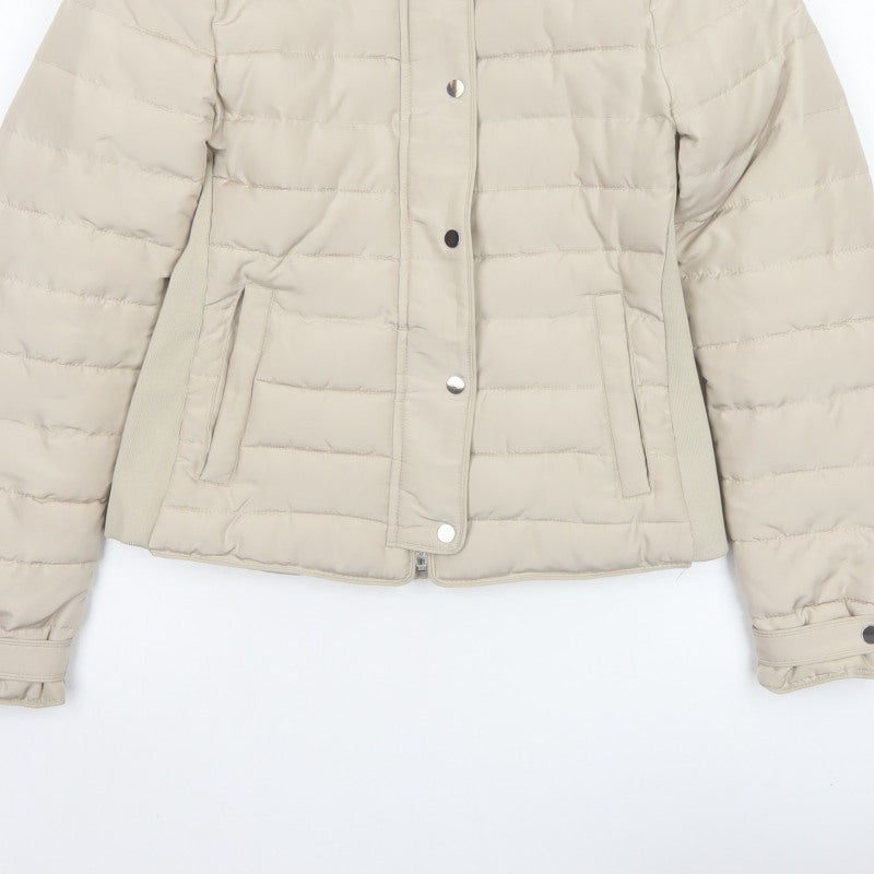 Zara Women Beige S Quilted Puffer Jacket Collared Zip