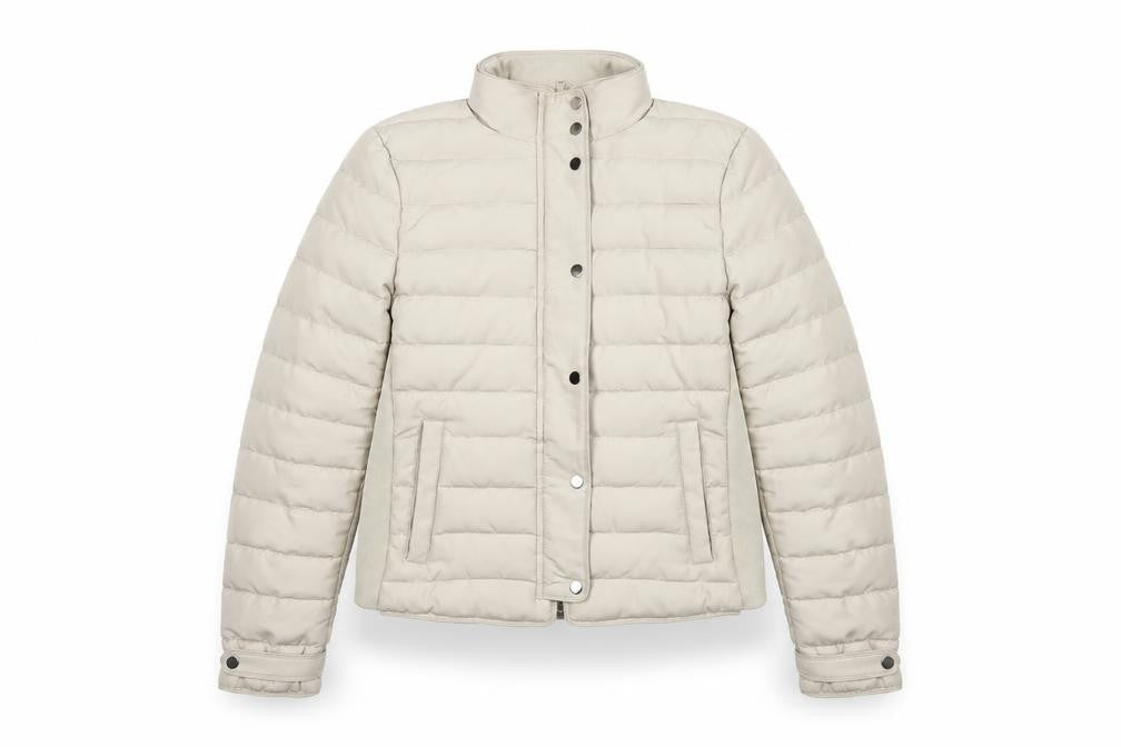 Zara Women Beige S Quilted Puffer Jacket Collared Zip