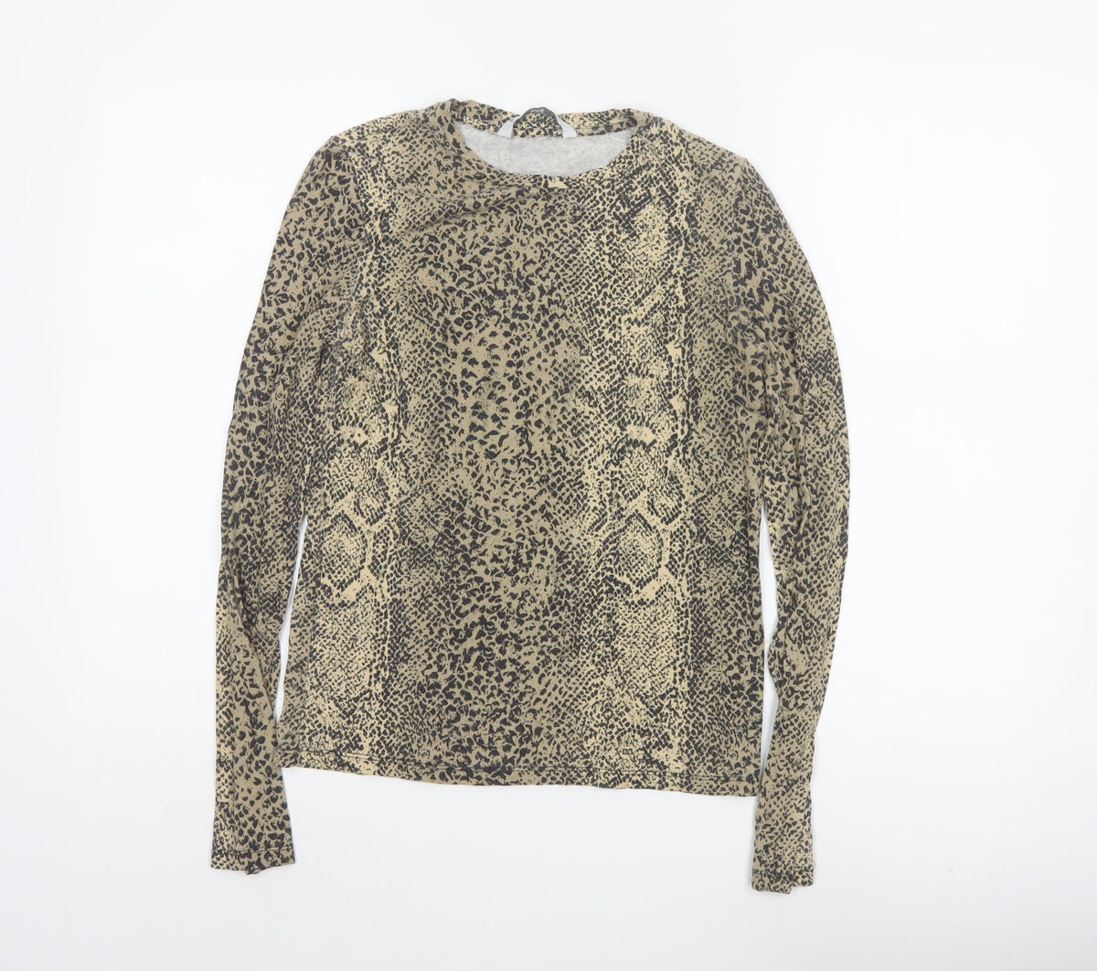MNG Women’s Beige Leopard Print Slim Stretch Long Sleeve Top UK 12