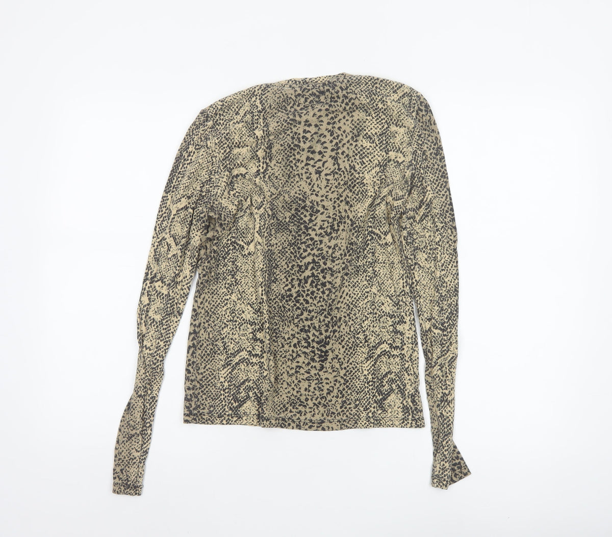 MNG Women’s Beige Leopard Print Slim Stretch Long Sleeve Top UK 12